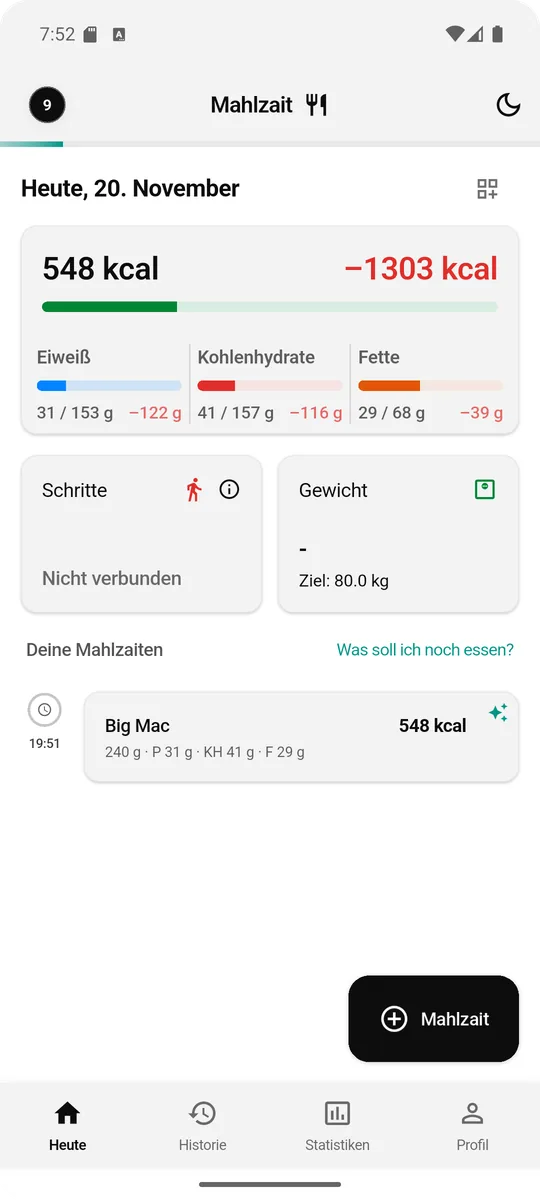 Mahlzait App Screenshot 1 - Kalorienzähler Funktion