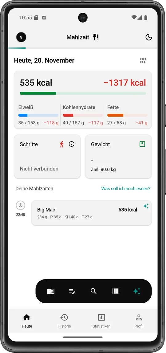 Barcode-Scan - Mahlzait App Ansicht